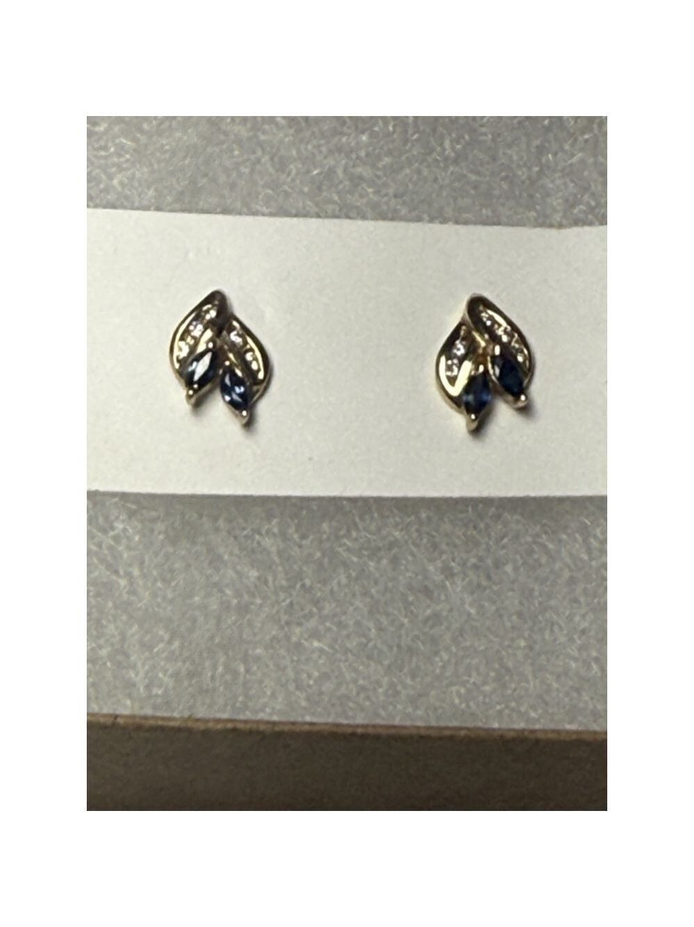 14K Yellow gold Diamond Marquise Blue Sapphire Earrings - Picture 6 of 12